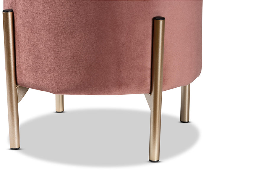 Baxton Studio Malina Contemporary Glam and Luxe Pink Velvet Fabric Upholstered and Gold Finished Metal Storage Ottoman