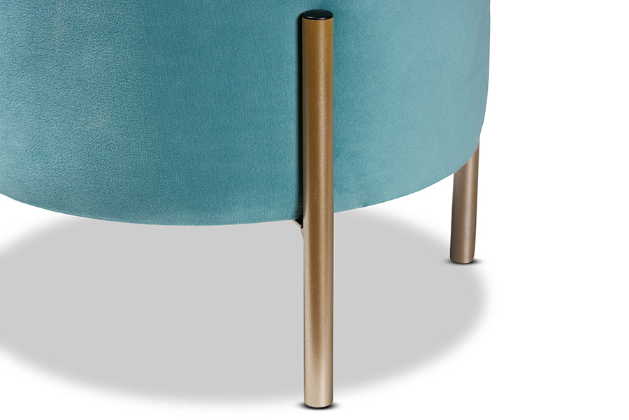 Baxton Studio Malina Contemporary Glam and Luxe Sky Blue Velvet Fabric Upholstered and Gold Finished Metal Storage Ottoman