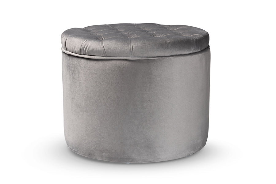 Baxton Studio Livana Contemporary Glam and Luxe Grey Velvet Fabric Upholstered Storage Ottoman