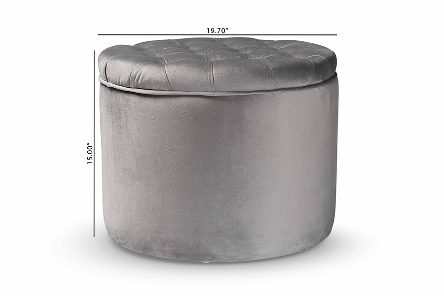 Baxton Studio Livana Contemporary Glam and Luxe Grey Velvet Fabric Upholstered Storage Ottoman