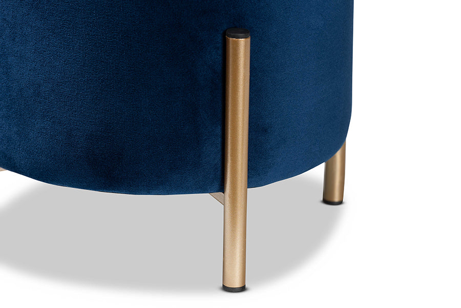 Baxton Studio Thurman Contemporary Glam and Luxe Navy Blue Velvet Fabric Upholstered and Gold Finished Metal Ottoman