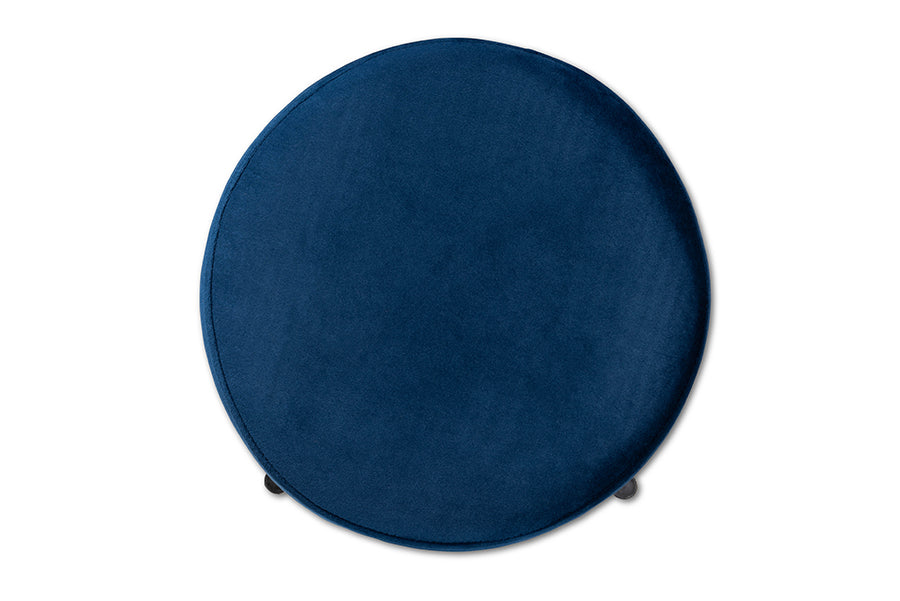 Baxton Studio Thurman Contemporary Glam and Luxe Navy Blue Velvet Fabric Upholstered and Gold Finished Metal Ottoman