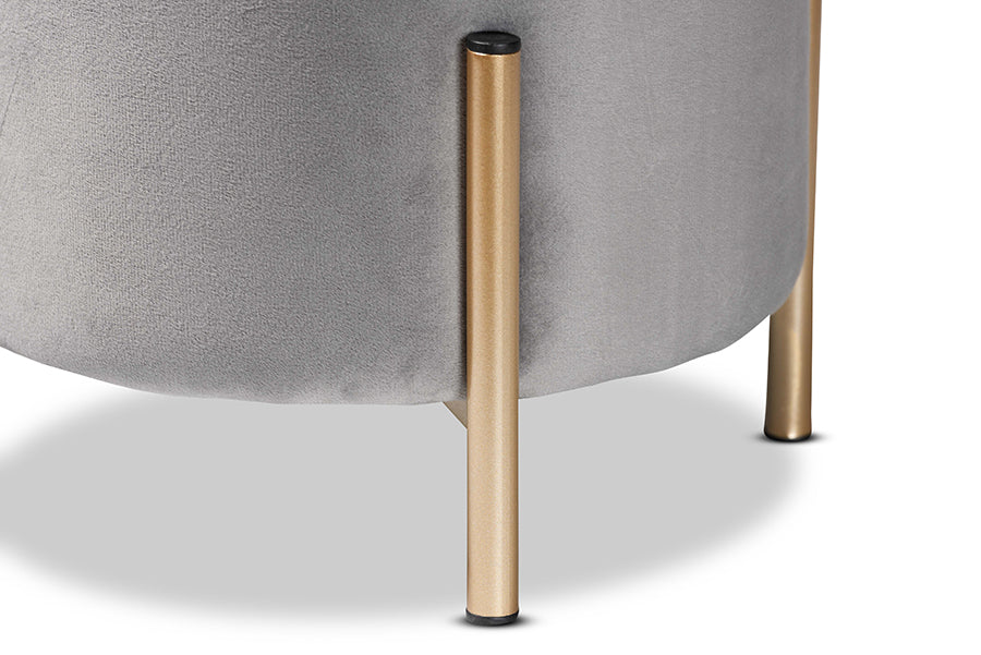 Baxton Studio Thurman Contemporary Glam and Luxe Grey Velvet Fabric Upholstered and Gold Finished Metal Ottoman