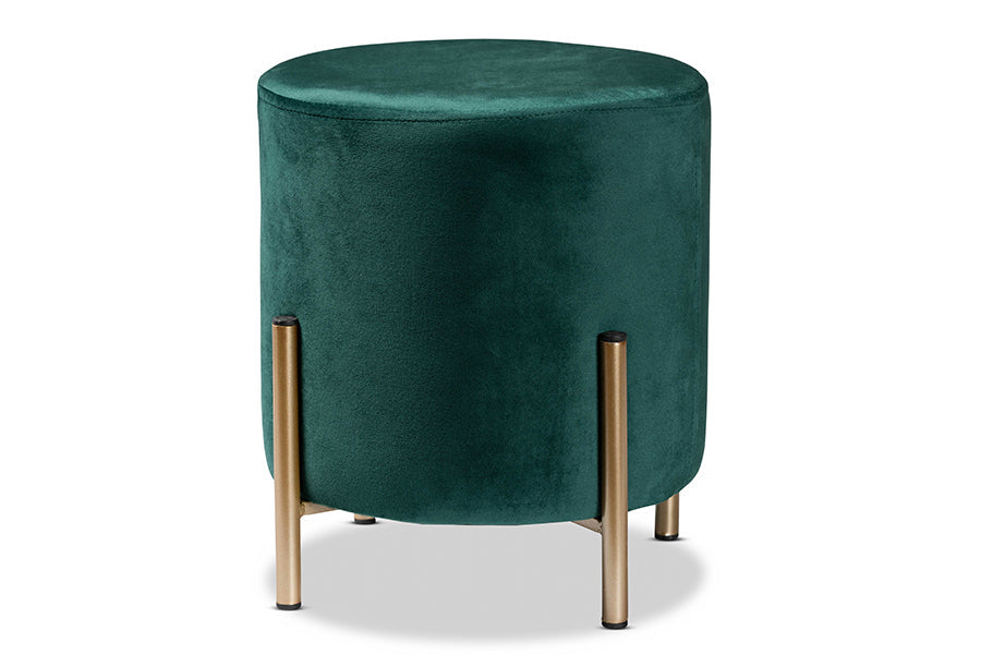Baxton Studio Thurman Contemporary Glam and Luxe Green Velvet Fabric Upholstered and Gold Finished Metal Ottoman