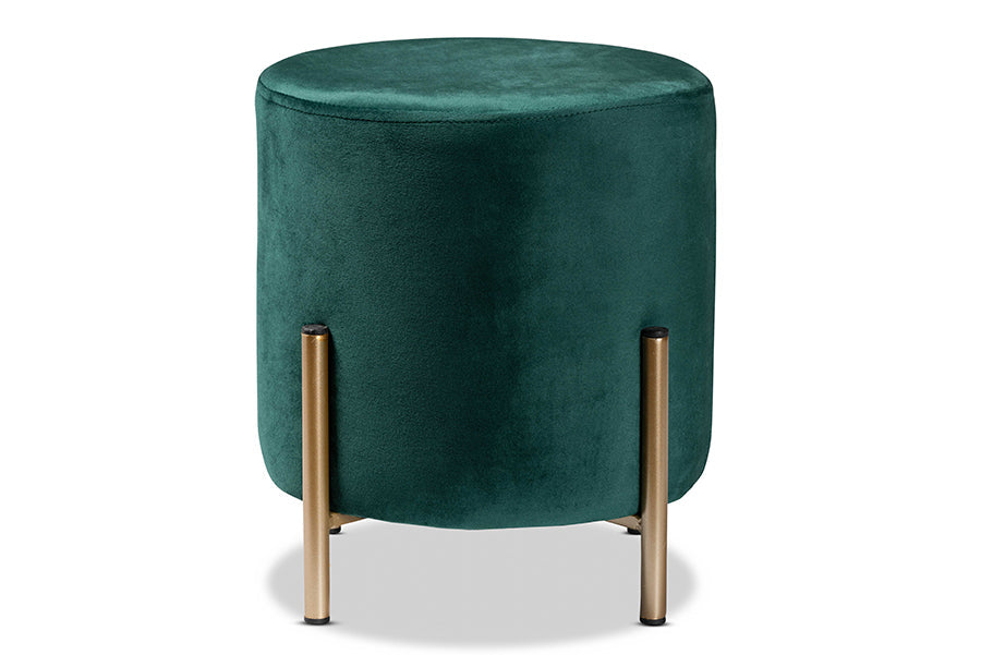 Baxton Studio Thurman Contemporary Glam and Luxe Green Velvet Fabric Upholstered and Gold Finished Metal Ottoman