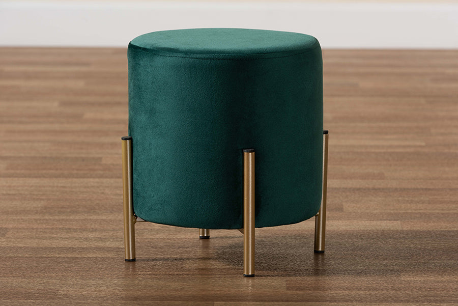 Baxton Studio Thurman Contemporary Glam and Luxe Green Velvet Fabric Upholstered and Gold Finished Metal Ottoman