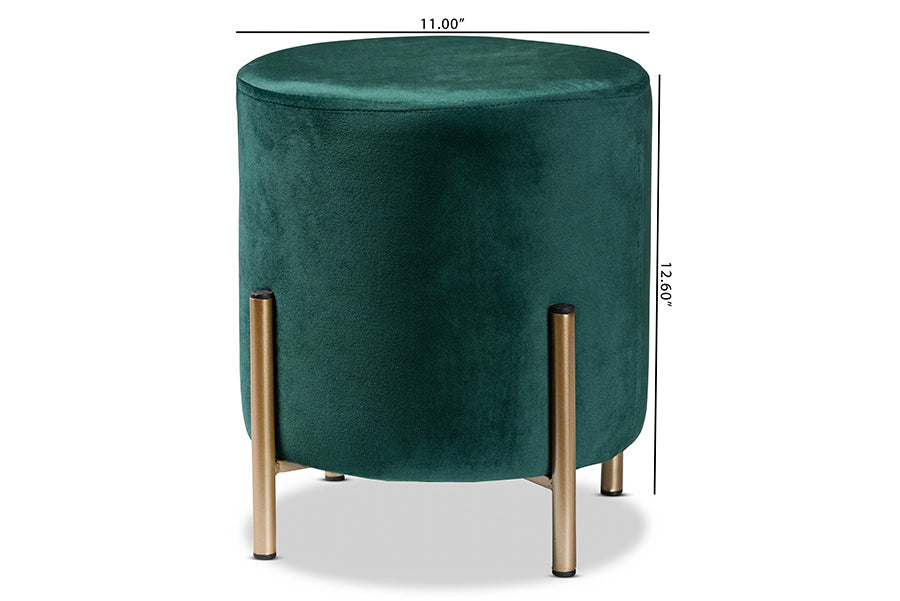 Baxton Studio Thurman Contemporary Glam and Luxe Green Velvet Fabric Upholstered and Gold Finished Metal Ottoman