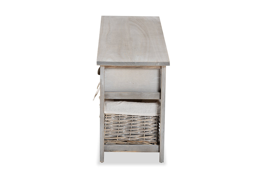 Baxton Studio Mabyn Modern and Contemporary Light Grey Finished Wood 3-Drawer Storage Bench with Baskets