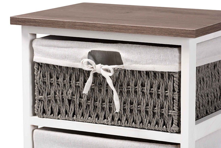 Baxton Studio Terena Modern Transitional Two-Tone Walnut Brown and White Finished Wood 2-Basket Storage Unit
