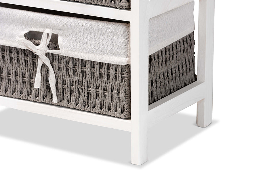 Baxton Studio Terena Modern Transitional Two-Tone Walnut Brown and White Finished Wood 2-Basket Storage Unit