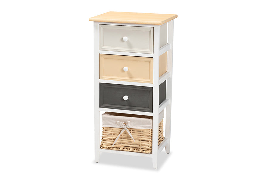 Baxton Studio Adonis Mid-Century Modern Transitional Multi-Colored Wood 3-Drawer Storage Unit with Basket