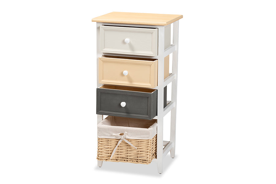 Baxton Studio Adonis Mid-Century Modern Transitional Multi-Colored Wood 3-Drawer Storage Unit with Basket