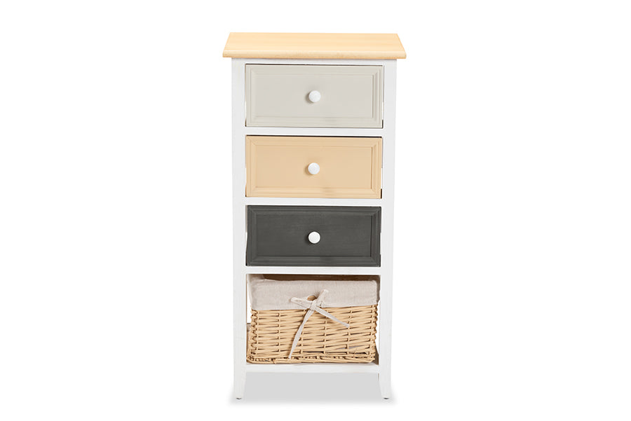 Baxton Studio Adonis Mid-Century Modern Transitional Multi-Colored Wood 3-Drawer Storage Unit with Basket