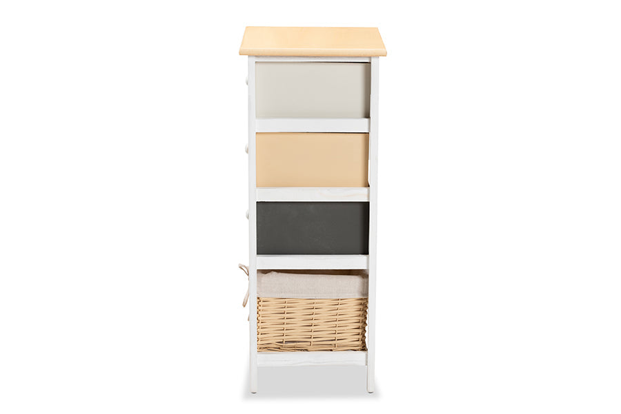 Baxton Studio Adonis Mid-Century Modern Transitional Multi-Colored Wood 3-Drawer Storage Unit with Basket
