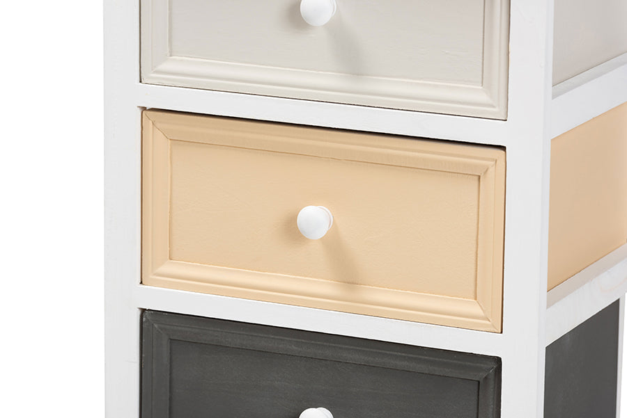 Baxton Studio Adonis Mid-Century Modern Transitional Multi-Colored Wood 3-Drawer Storage Unit with Basket