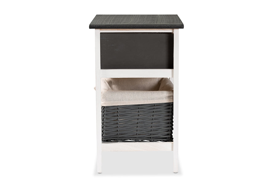 Baxton Studio Shadell Modern Transitional Two-Tone Dark Grey and White Finished Wood 1-Drawer Storage Unit with Basket