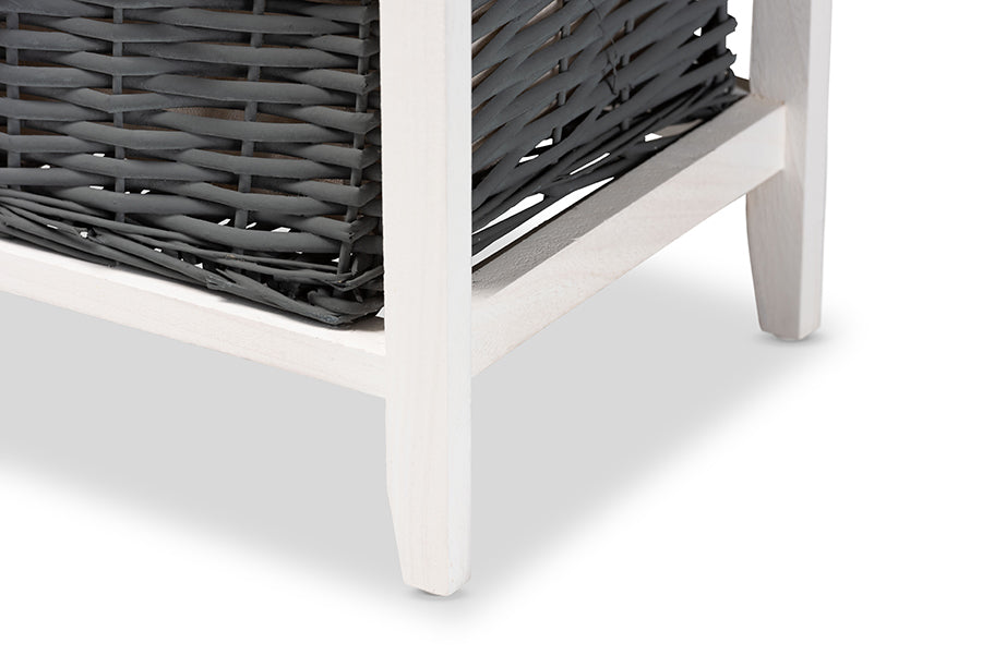 Baxton Studio Shadell Modern Transitional Two-Tone Dark Grey and White Finished Wood 1-Drawer Storage Unit with Basket