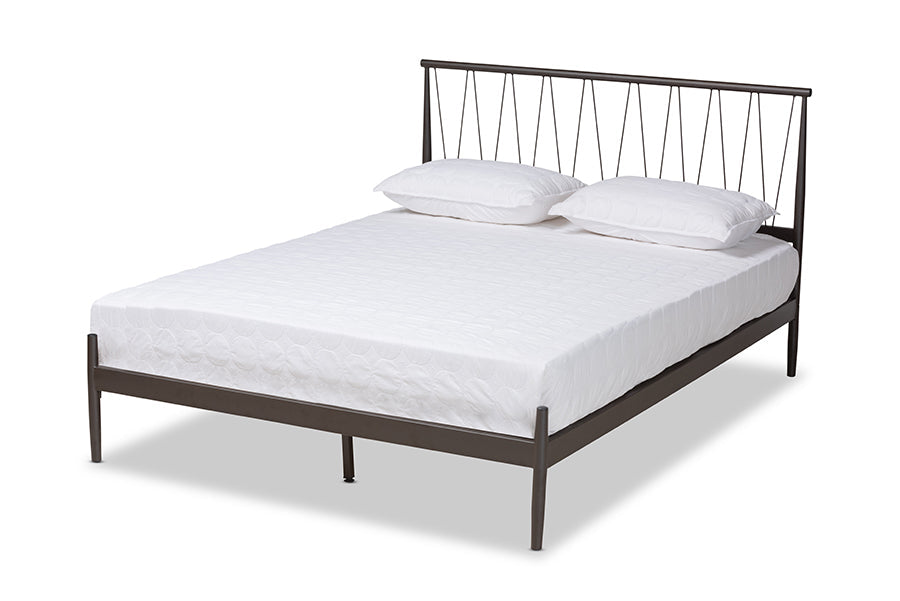 Baxton Studio Samir Modern Industrial Black Finished Metal Queen Size Platform Bed