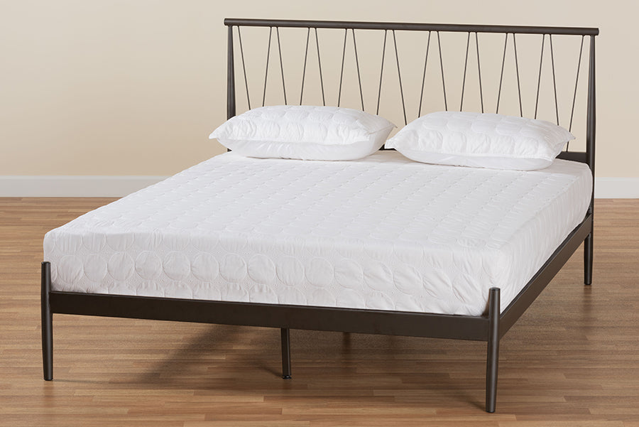 Baxton Studio Samir Modern Industrial Black Finished Metal Queen Size Platform Bed