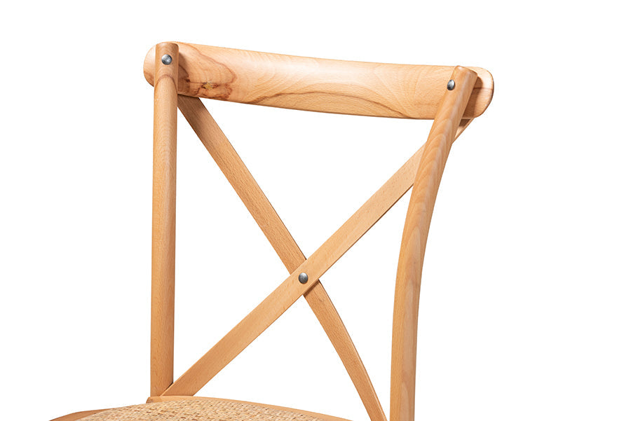 Baxton Studio Tartan Mid-Century Modern Brown Woven Rattan and Wood 2-Piece Dining Chair Set