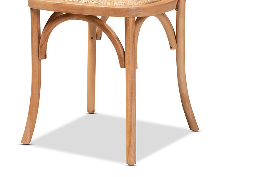 Baxton Studio Tartan Mid-Century Modern Brown Woven Rattan and Wood 2-Piece Dining Chair Set