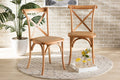 Baxton Studio Tartan Mid-Century Modern Brown Woven Rattan and Wood 2-Piece Dining Chair Set