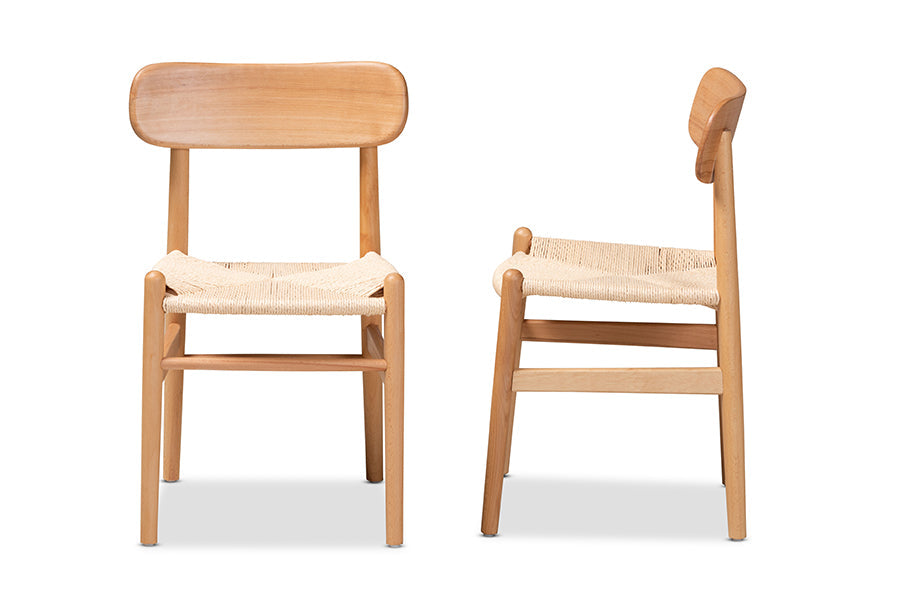 Baxton Studio Raheem Mid-Century Modern Brown Hemp and Wood 2-Piece Dining Chair Set