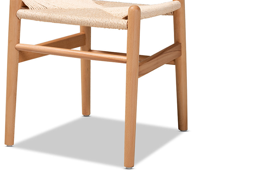 Baxton Studio Raheem Mid-Century Modern Brown Hemp and Wood 2-Piece Dining Chair Set