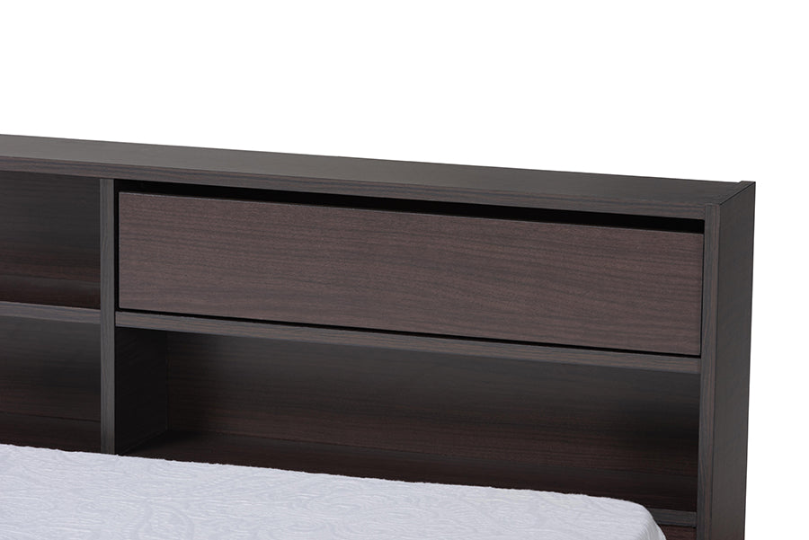 Baxton Studio Faraday Modern and Contemporary Dark Brown Finished Wood Twin Size Platform Storage Corner Bed