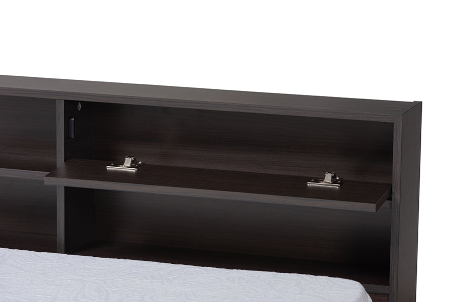 Baxton Studio Faraday Modern and Contemporary Dark Brown Finished Wood Twin Size Platform Storage Corner Bed