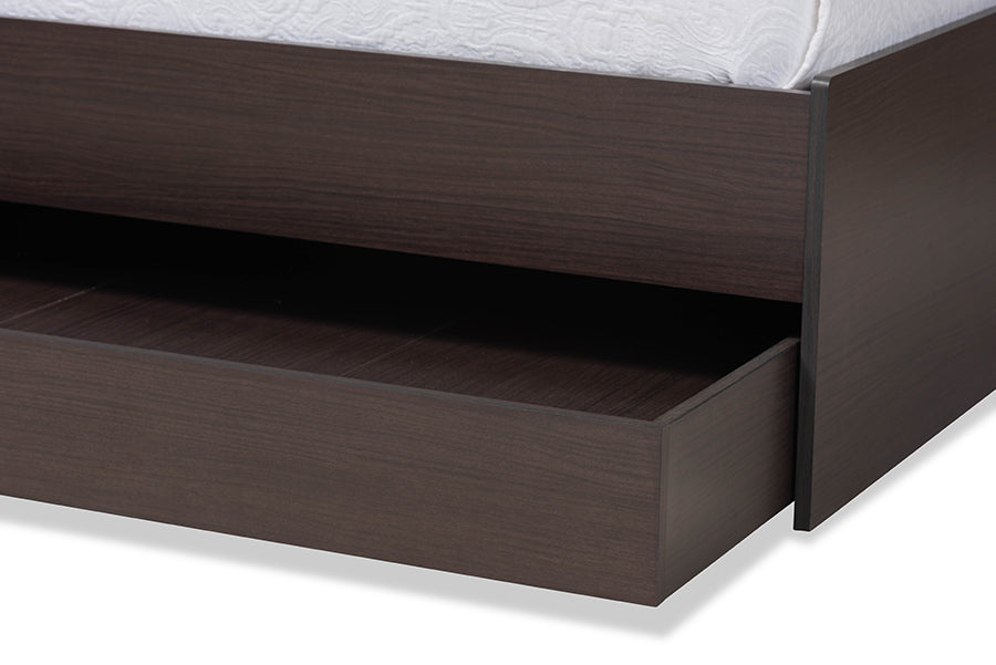 Baxton Studio Faraday Modern and Contemporary Dark Brown Finished Wood Twin Size Platform Storage Corner Bed