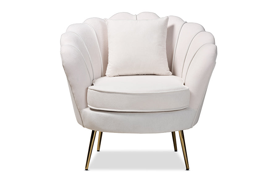 Baxton Studio Garson Glam and Luxe Beige Velvet Fabric Upholstered and Gold Metal Finished Accent Chair
