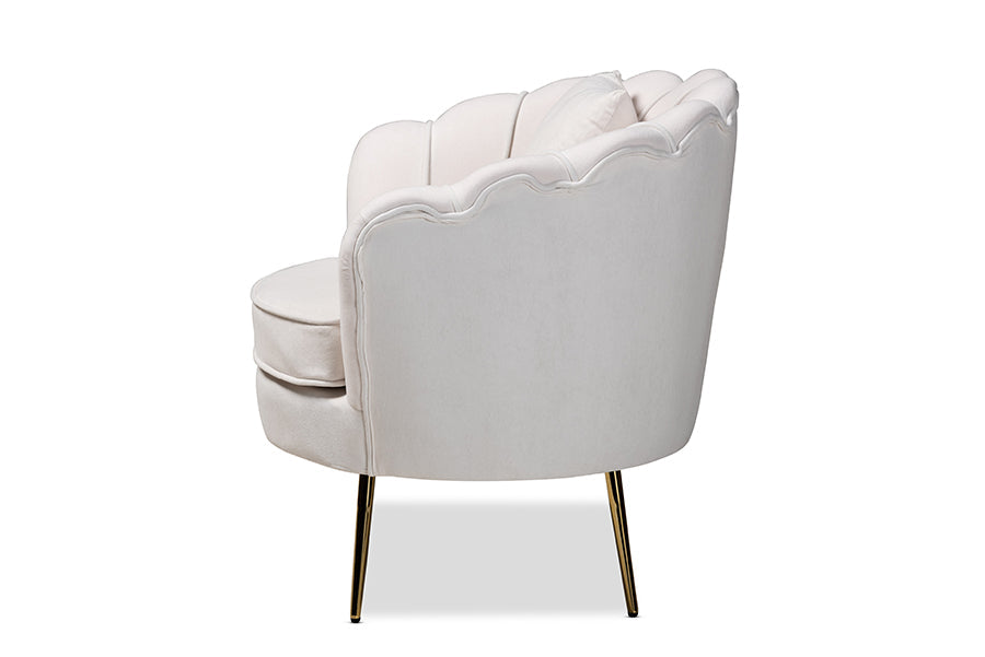 Baxton Studio Garson Glam and Luxe Beige Velvet Fabric Upholstered and Gold Metal Finished Accent Chair