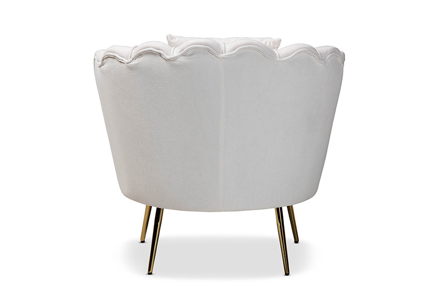 Baxton Studio Garson Glam and Luxe Beige Velvet Fabric Upholstered and Gold Metal Finished Accent Chair