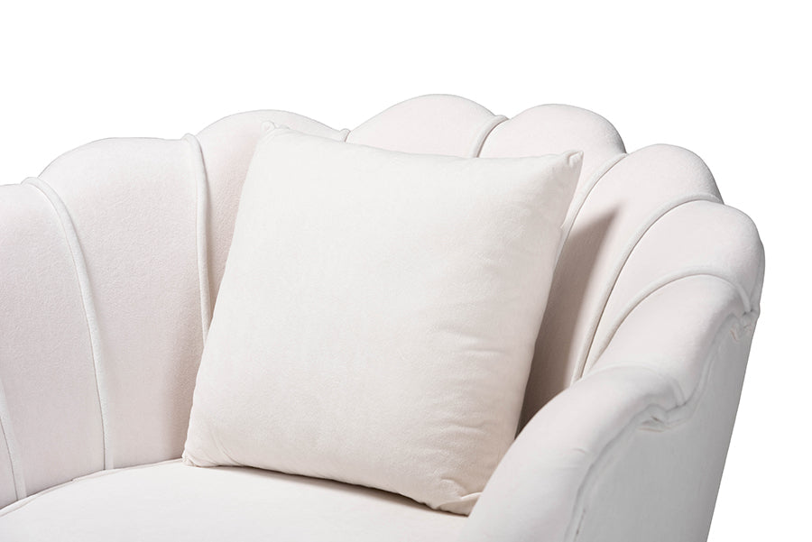 Baxton Studio Garson Glam and Luxe Beige Velvet Fabric Upholstered and Gold Metal Finished Accent Chair