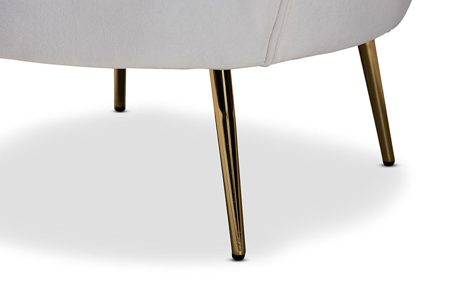 Baxton Studio Garson Glam and Luxe Beige Velvet Fabric Upholstered and Gold Metal Finished Accent Chair