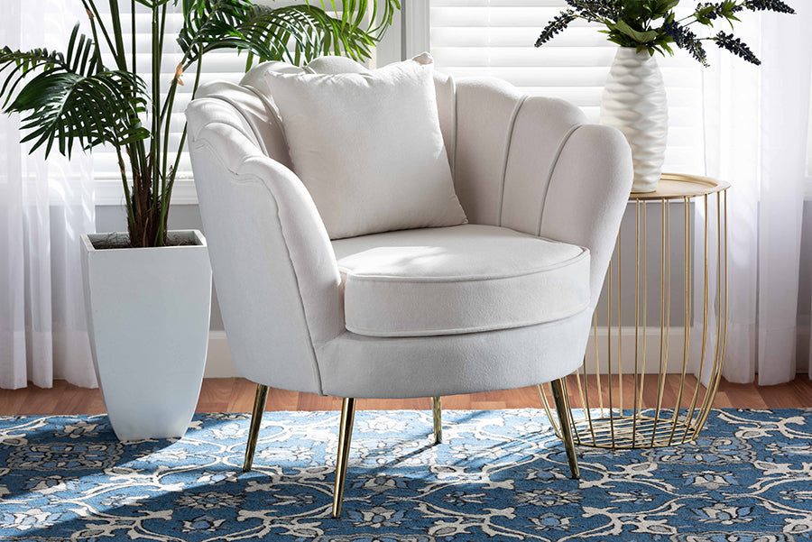 Baxton Studio Garson Glam and Luxe Beige Velvet Fabric Upholstered and Gold Metal Finished Accent Chair