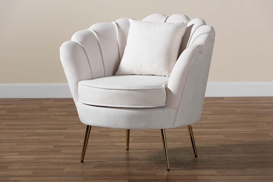 Baxton Studio Garson Glam and Luxe Beige Velvet Fabric Upholstered and Gold Metal Finished Accent Chair