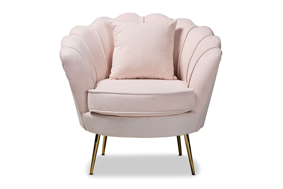 Baxton Studio Garson Glam and Luxe Blush Pink Velvet Fabric Upholstered and Gold Metal Finished Accent Chair