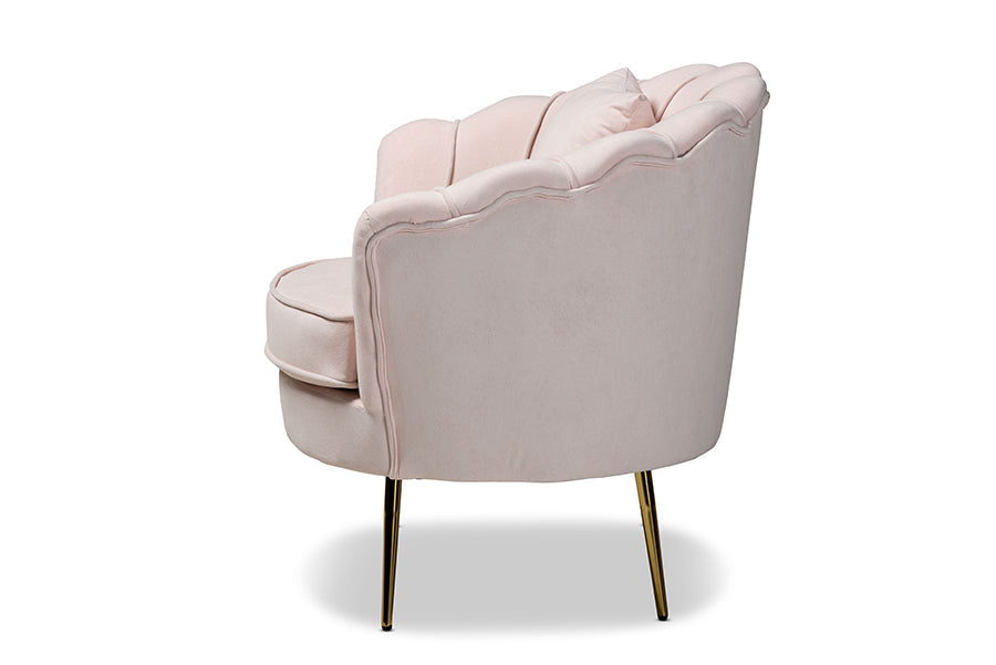 Baxton Studio Garson Glam and Luxe Blush Pink Velvet Fabric Upholstered and Gold Metal Finished Accent Chair