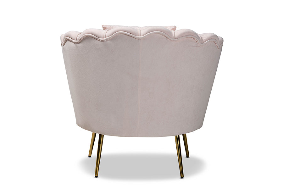 Baxton Studio Garson Glam and Luxe Blush Pink Velvet Fabric Upholstered and Gold Metal Finished Accent Chair