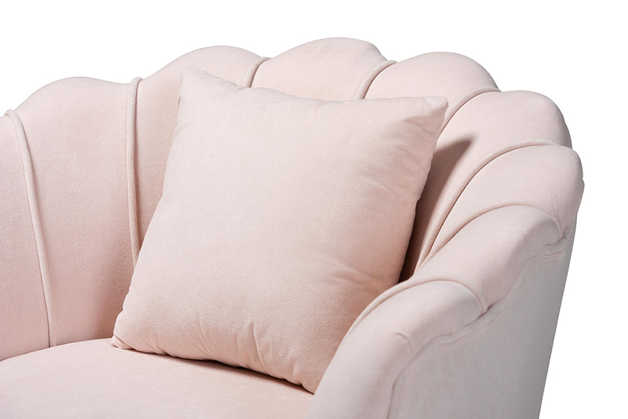 Baxton Studio Garson Glam and Luxe Blush Pink Velvet Fabric Upholstered and Gold Metal Finished Accent Chair