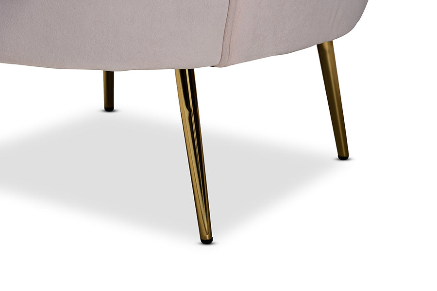 Baxton Studio Garson Glam and Luxe Blush Pink Velvet Fabric Upholstered and Gold Metal Finished Accent Chair