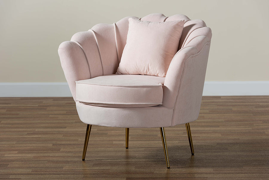 Baxton Studio Garson Glam and Luxe Blush Pink Velvet Fabric Upholstered and Gold Metal Finished Accent Chair