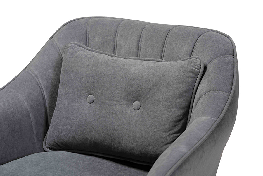 Baxton Studio Valentina Mid-Century Modern Transitional Grey Velvet Fabric Upholstered and Natural Wood Finished Armchair