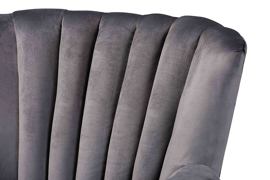 Baxton Studio Relena Classic and Traditional Grey Velvet Fabric Upholstered and Dark Brown Finished Wood Armchair