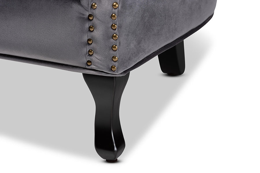 Baxton Studio Relena Classic and Traditional Grey Velvet Fabric Upholstered and Dark Brown Finished Wood Armchair