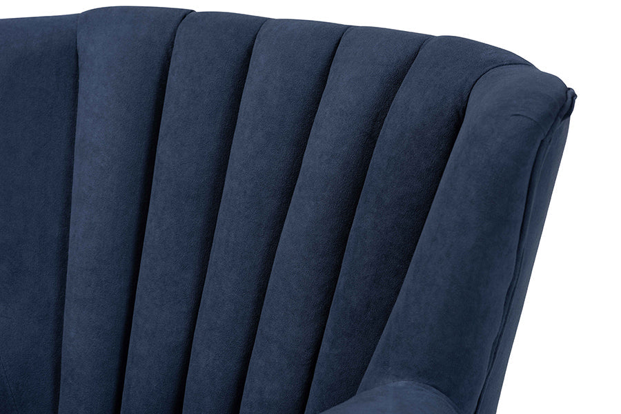 Baxton Studio Relena Classic and Traditional Navy Blue Velvet Fabric Upholstered and Dark Brown Finished Wood Armchair