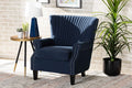 Baxton Studio Wilhelm Classic and Traditional Navy Blue Velvet Fabric Upholstered and Dark Brown Finished Wood Armchair