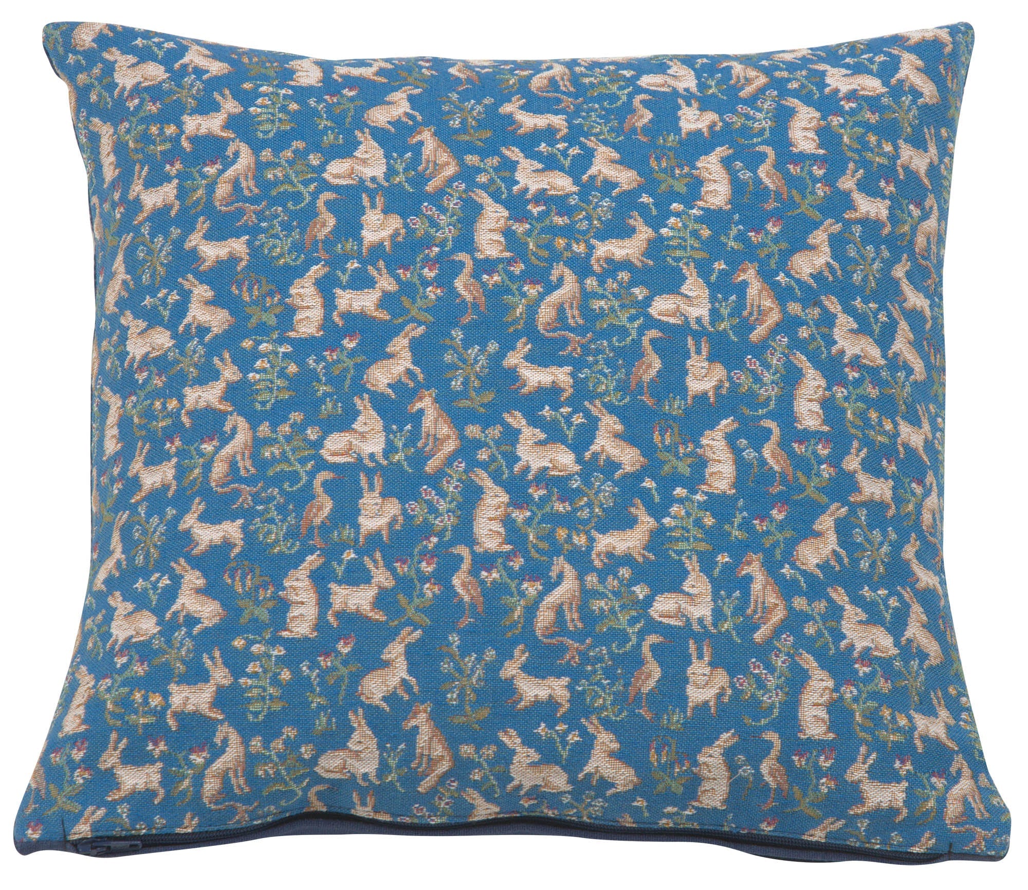 Mille Fleurs and Little Animals Blue French Cushion